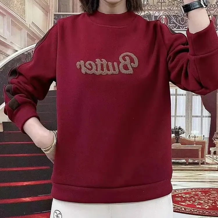 冬季新款加绒加厚2024保暖显瘦时尚宽松减龄半高领正肩款卫衣10