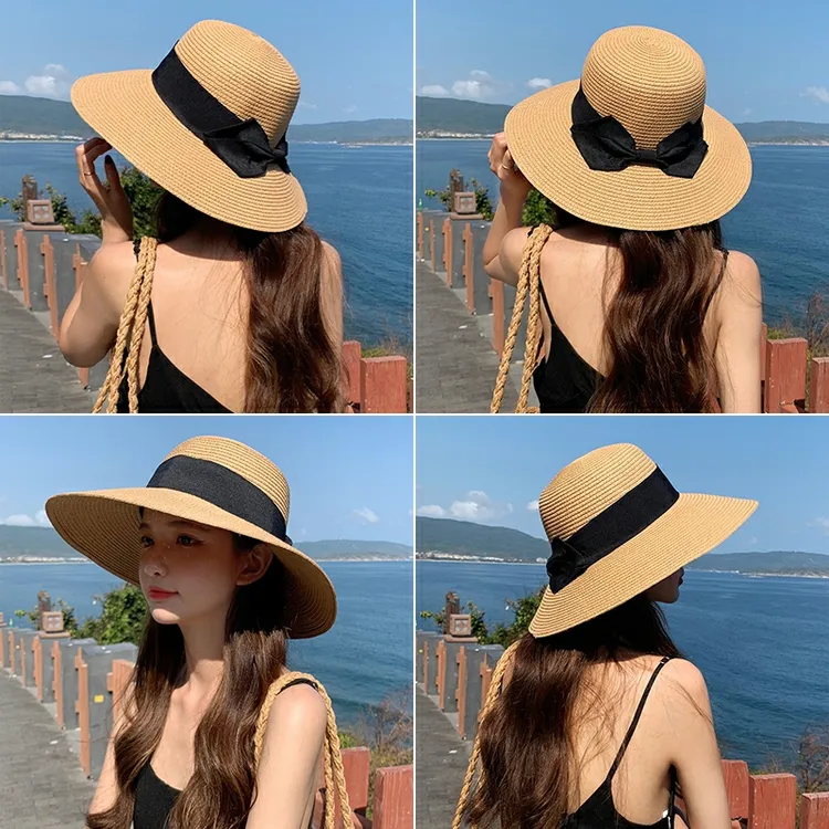 孙俪同款草帽女夏天出游大帽檐沙滩帽子遮阳帽防晒防紫外线太阳帽