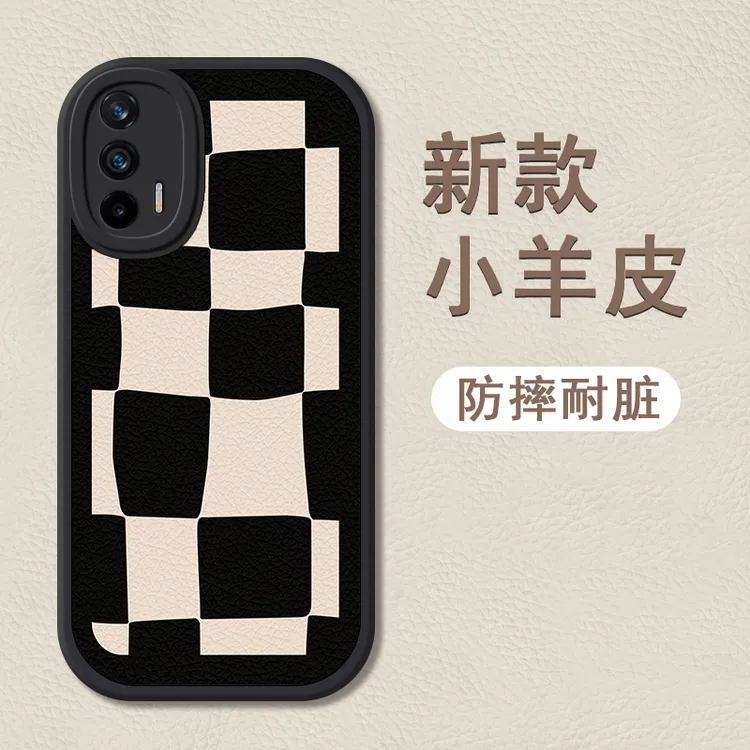 黑白格真我Q3pro手机壳realmeq3小羊皮Q3i女新款Q3pro狂欢版网红