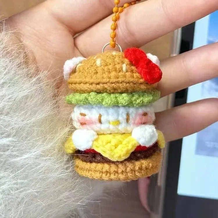 汉堡挂件手工编织DIY礼物钩针材料包钩织玩偶可爱包挂钥匙扣Z302