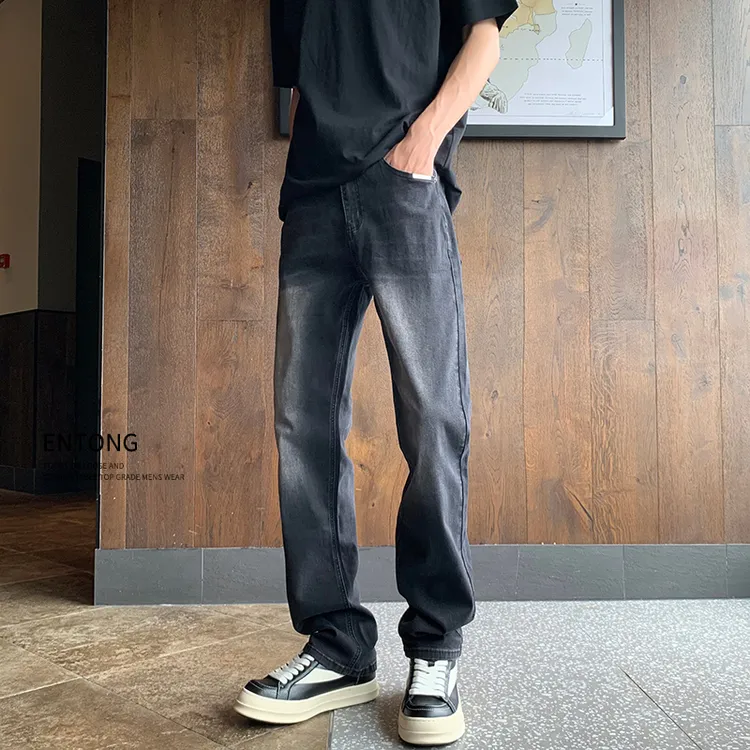 Entong美式直筒水洗复古牛仔裤男士街头做旧男裤子潮牌春秋季长裤