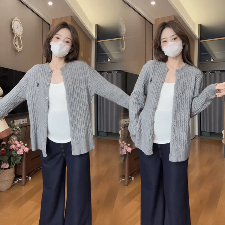 【针织开衫】孕妇春秋款毛针织衫遮肉显瘦百搭外穿开衫