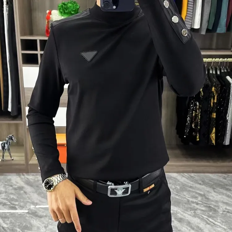 轻奢男士春季新款上衣时尚潮流小衫欧货商务休闲圆领个性长袖T恤