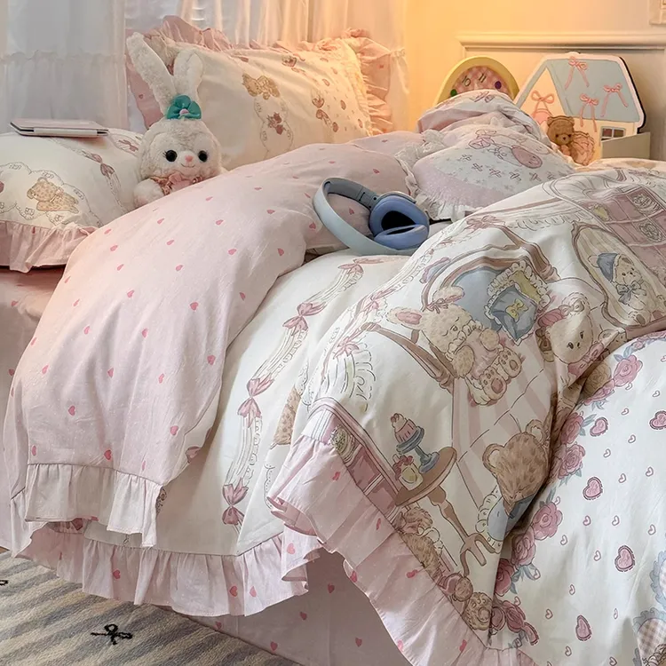 洛丽塔公主风纯棉花边四件套全棉少女床单宿舍被套床上用品三件套