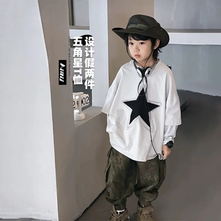 【高品质】韩系潮牌纯棉长袖打底2025新款秋季男女童宽松上衣