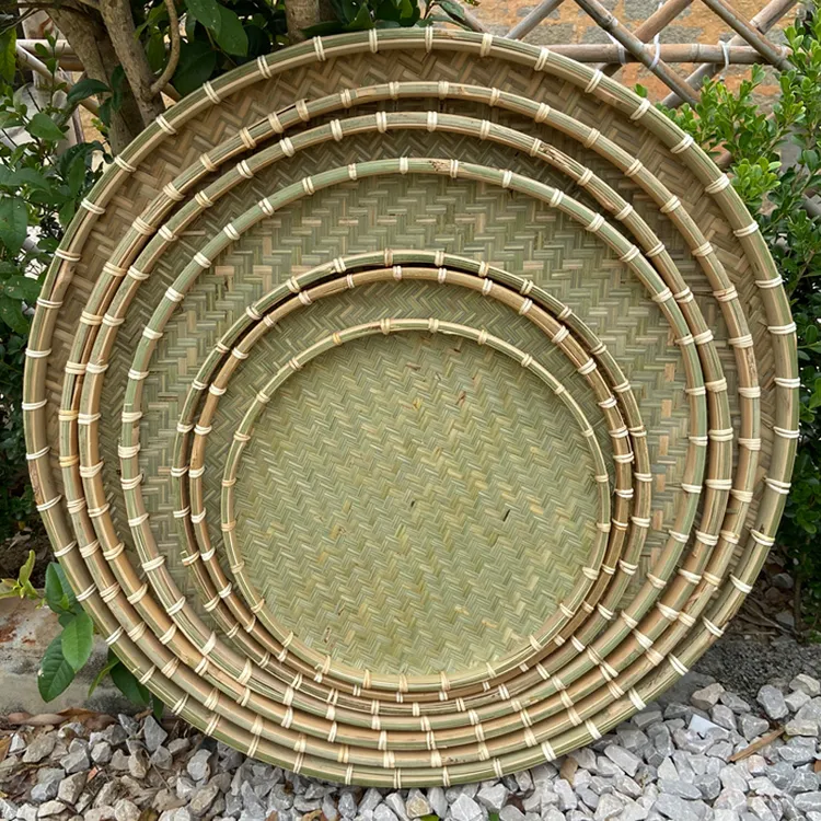 簸箕家用竹编农家竹筛子圆形无孔头层编织晒干货晾晒家用竹编筐盘