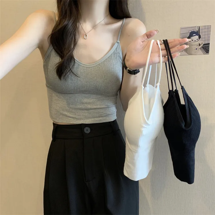 纯色细肩带吊带背心内搭外穿女带胸垫运动美背百搭打底抹胸吊带女