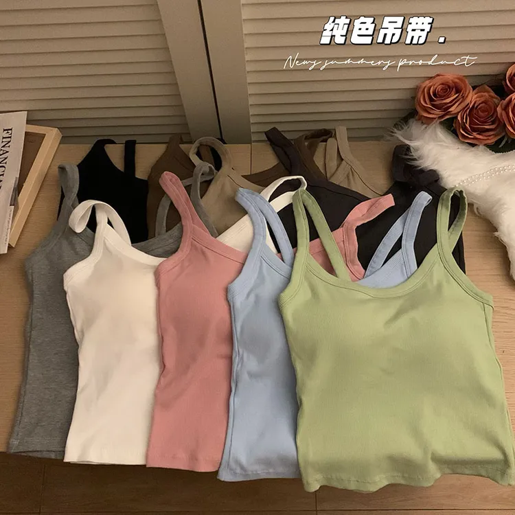 韩版纯色吊带背心女带胸垫内搭外穿夏季修身显瘦打底吊带无袖上衣