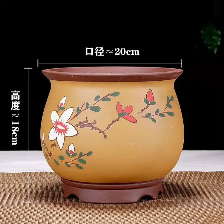 紫砂花盆君子兰专用兰花盆紫砂花盆绿萝刻绘紫砂花盆桌面室内手工