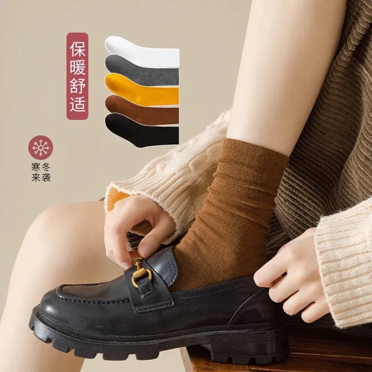 春秋款堆堆袜白色袜子女ins潮中筒袜纯色月子爆款长筒防臭秋冬款