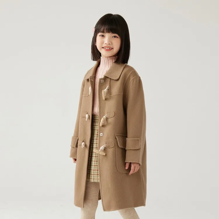 童绣纯手工女童双面羊绒大衣儿童毛呢外套保暖中长款全羊毛大衣