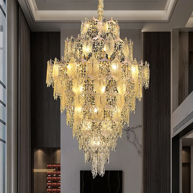 别墅客厅酒店轻奢家用自建房中控旋转楼梯水晶大吊灯个性创意高档