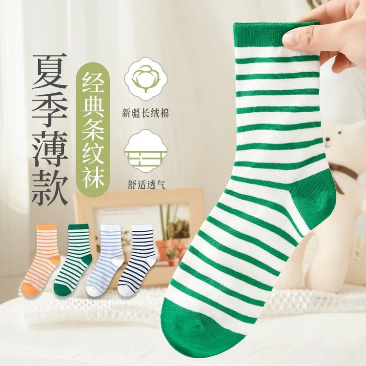 纯棉堆堆袜女黑色薄款夏季春秋条纹春夏网红白色长筒中筒搭配单鞋