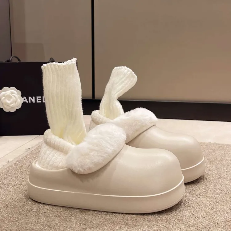 丝蒙妮6CM厚底矮子乐防水可拆洗棉拖鞋冬天防滑外穿保暖居家女款