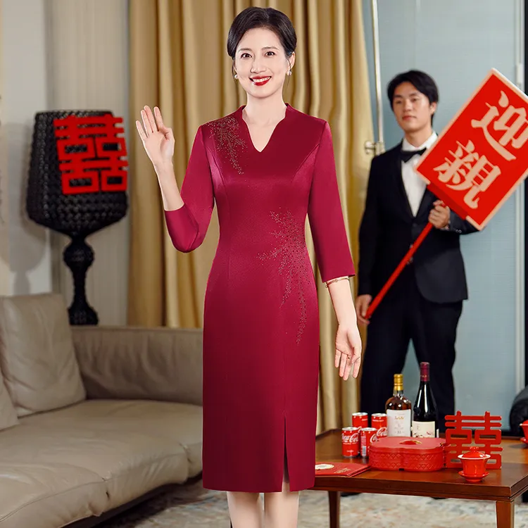 5398高贵喜婆婆婚宴装旗袍高端结婚婚礼妈妈婚宴礼服春秋连衣裙