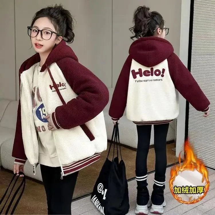 母女装 女童亲子同款25年冬季新品加厚加毛刺绣Helo字母毛毛衣