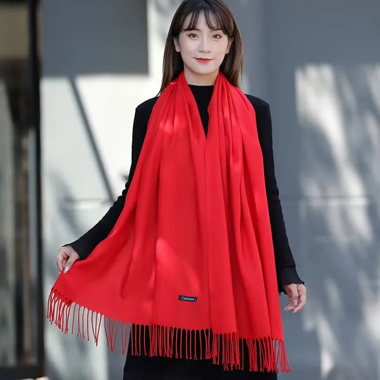 女秋冬季中国红色围巾时尚百搭披肩同学聚会年会结婚长款保暖批发