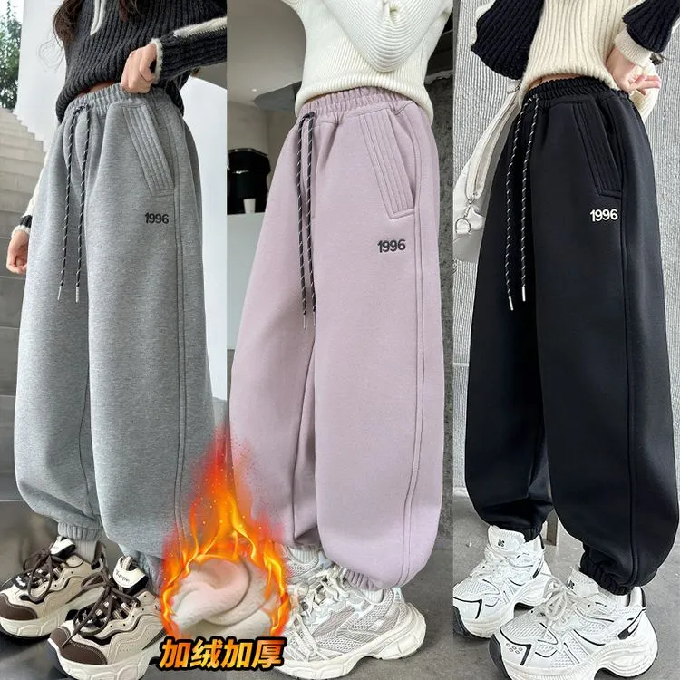 女童12-15岁加绒裤子冬季新款休闲儿童秋冬卫裤大童洋气运动裤