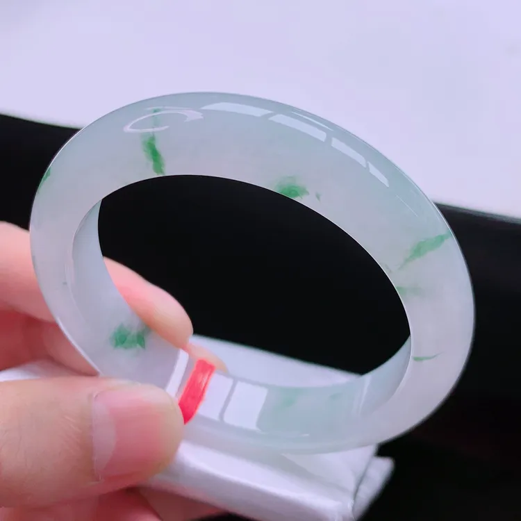 55圈冰种冰飘花天然老坑翡翠A货正圈手镯