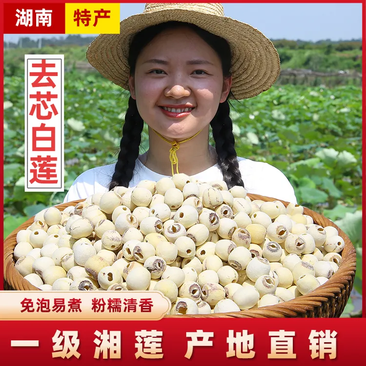 【精选去芯白莲500g】湖南农家自种现磨新货白莲湘莲煲汤煮粥特产