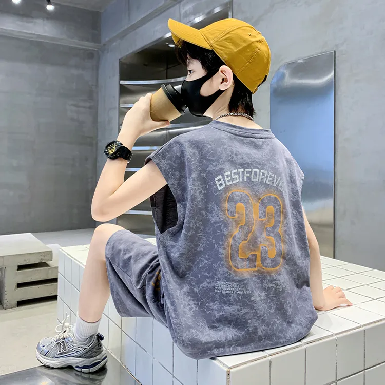 儿童装男童夏装无袖套装2024新款中大童夏天背心男孩夏季运动潮酷