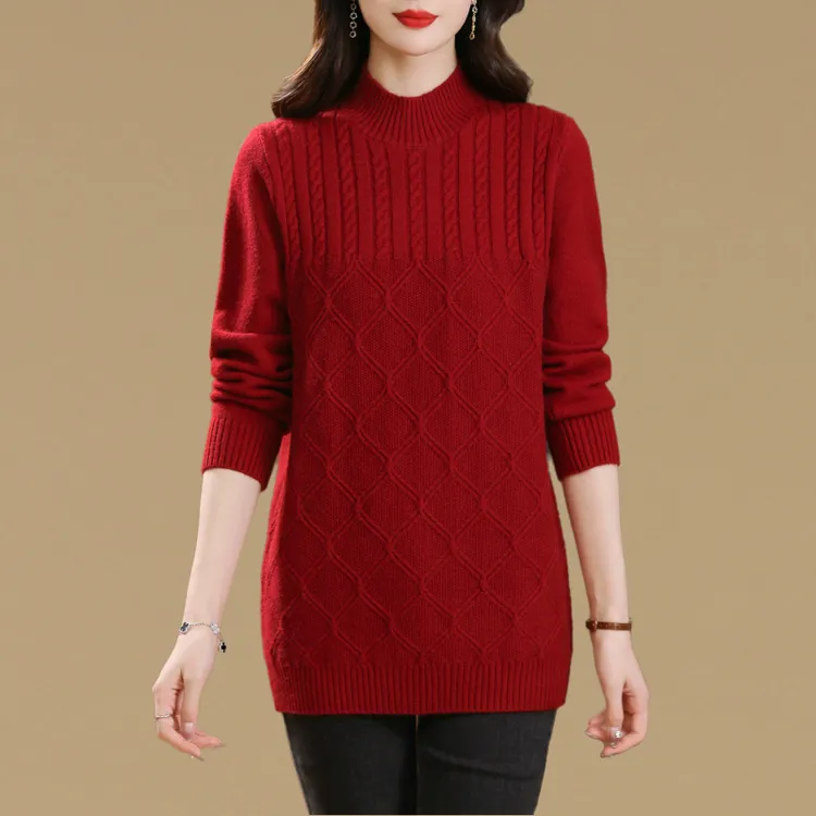 秋冬新款时髦洋气大码加厚毛衣女遮屁股宽松百搭半高领针织打底衫