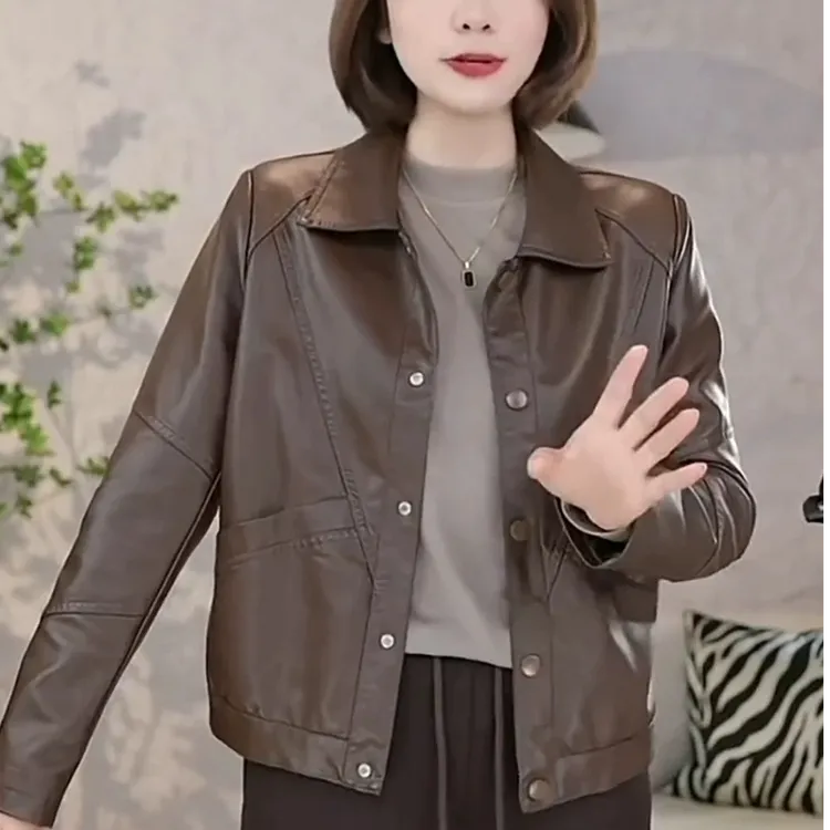 气质显瘦休闲皮衣外套女2025春秋款pu夹克衫时尚韩版宽松显瘦上衣