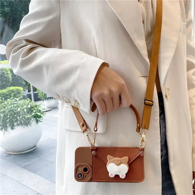可爱柯基屁股零钱包适用【苹果/华为/vivo/OPPO/小米】斜挎绳手机壳