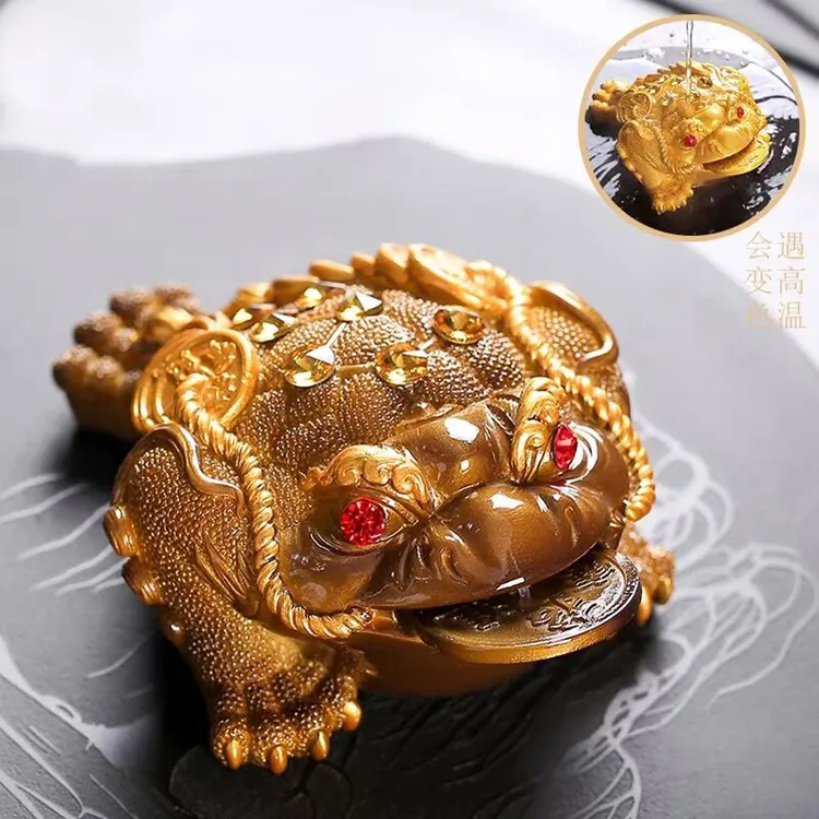 变色茶宠摆件把玩创意金蟾可养功夫瑞兽茶台茶道茶玩三足蟾蜍个性