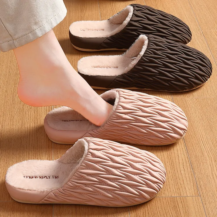 加绒加厚拖鞋防水女士秋冬季居家室内防滑软底保暖包头情侣棉拖男