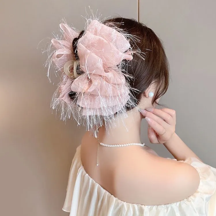 丝丝双面云朵泡泡抓夹大号甜美蝴蝶结发夹后脑勺鲨鱼夹2024新款女