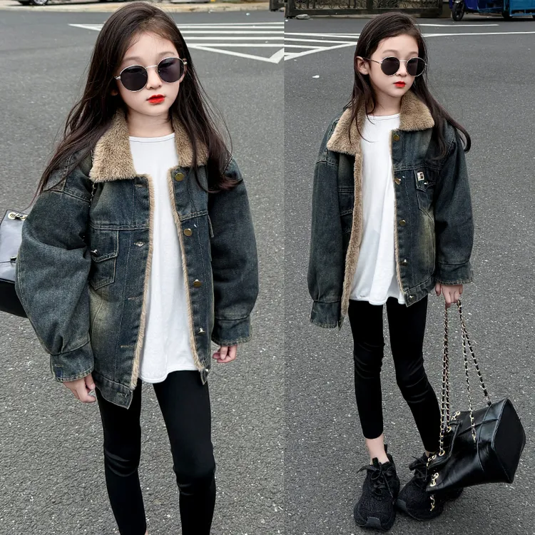 儿童冬季洋气时髦2025新款加绒牛仔外套女孩冬装休闲夹克6-12岁潮