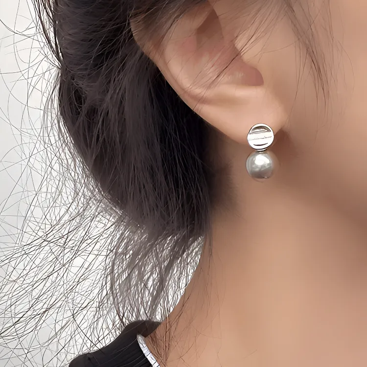 铜合金仿珍珠耳饰 清冷灰珠珠耳钉日常百搭秋冬耳环高级感耳饰女 
