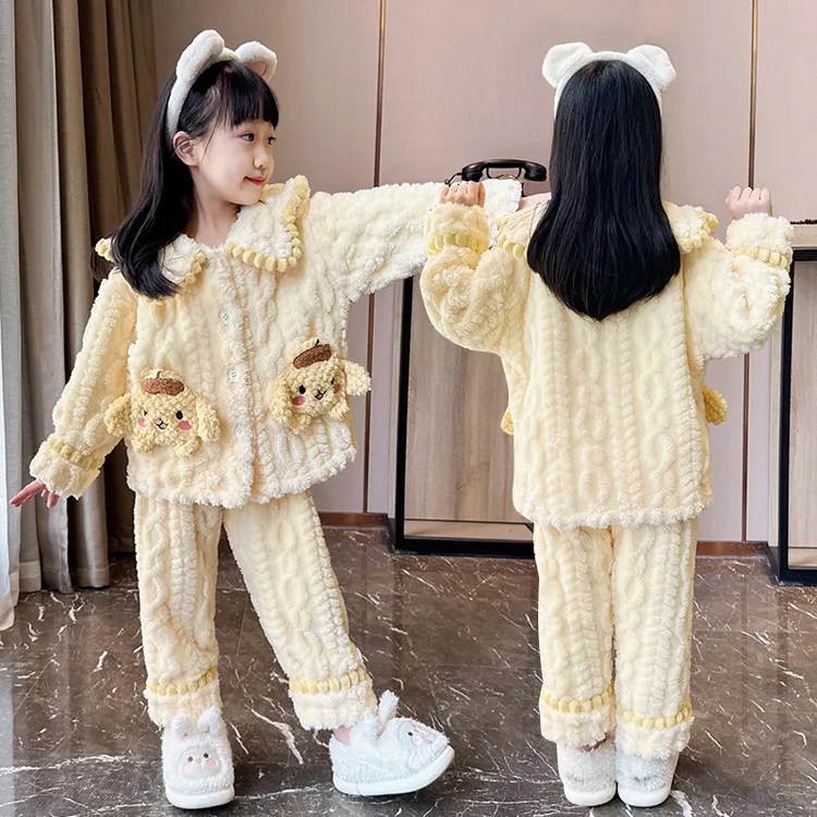 冬季新款儿童珊瑚绒女童睡衣加厚款中大童外穿卡通可爱洋气家居服