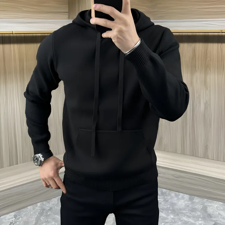 男士秋冬商务针织衫连帽卫衣美拉德毛衣时尚休闲百搭韩版加厚保暖