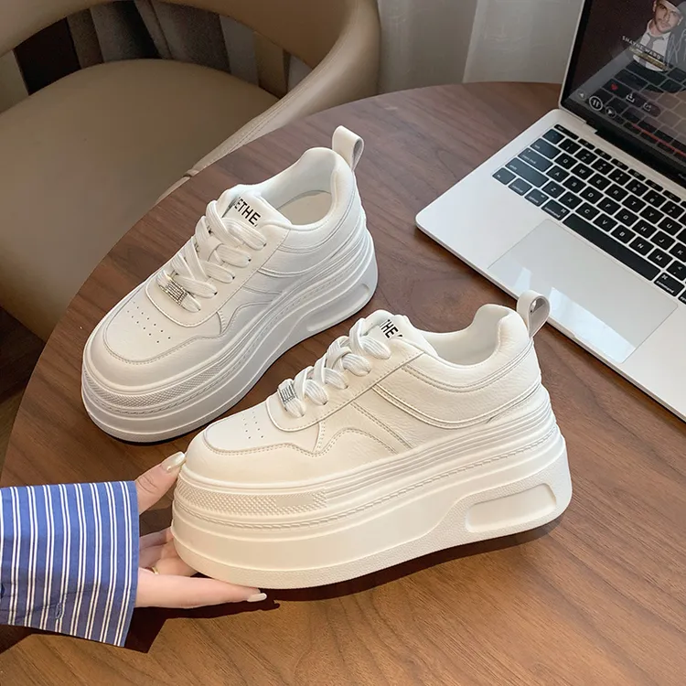 8公分增高厚底真皮面平底小白鞋四季网红爆款休闲百加棉厚底女鞋