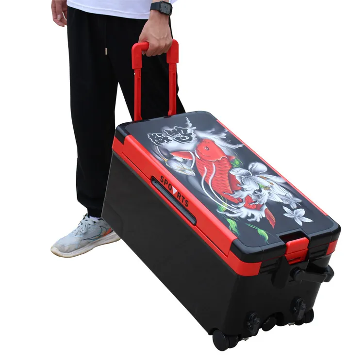 大钓箱40升四脚升降伸缩拉杆可免安装便携保冷鱼箱青鱼大物钓箱