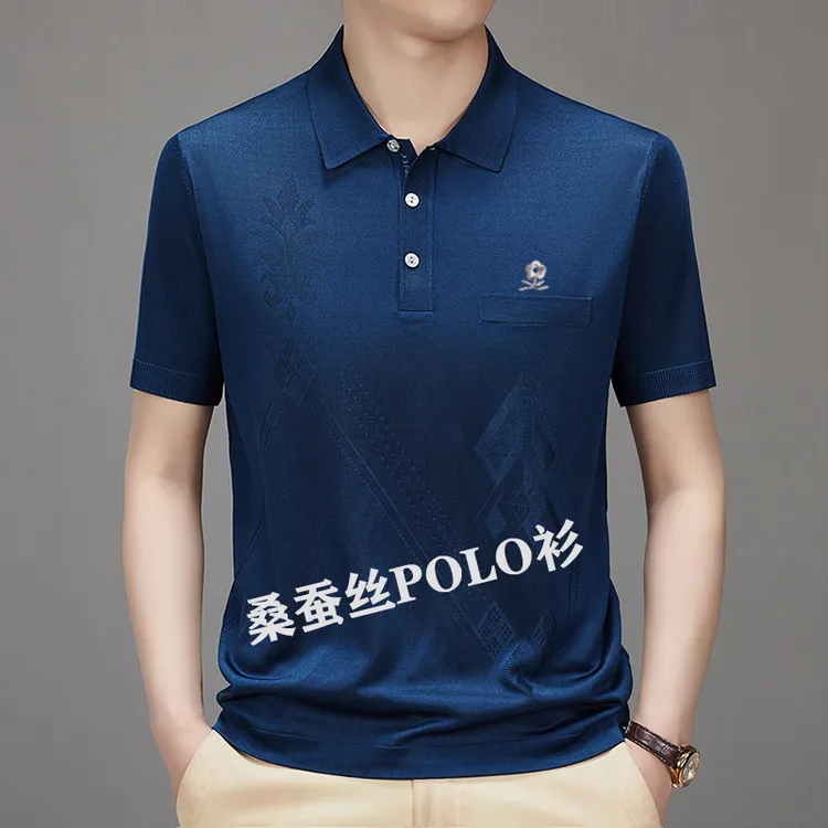 法国正品男士桑蚕丝短袖Polo衫夏季时尚休闲中年宽松薄款爸爸装男