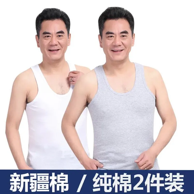 纯棉男士背心夏季跨栏运动内穿春秋薄款打底纯色无袖全棉老头汗衫