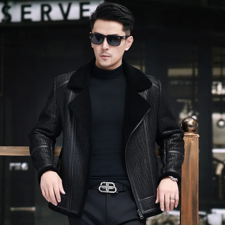 180海宁男士真皮皮衣绵羊皮外套夹克短款休闲羊毛皮草大衣机车服