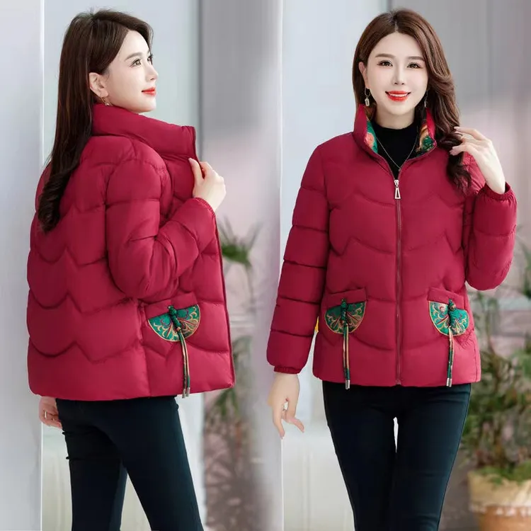 妈妈中国风冬季棉袄短款时尚棉衣冬装中老年棉服女加厚保暖外套