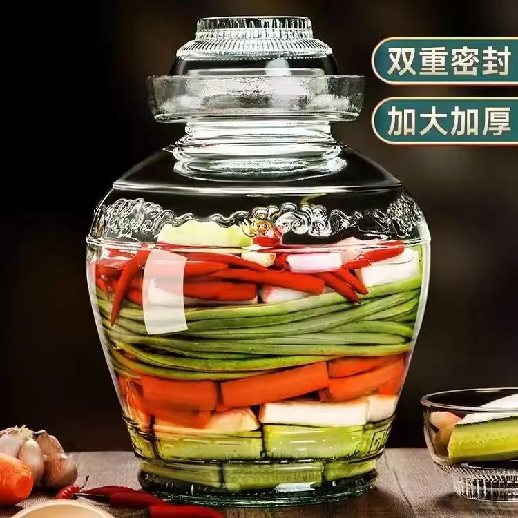 川渝泡菜坛家用厨房玻璃密封罐咸菜腌菜坛大容量储物罐带盖酸菜坛