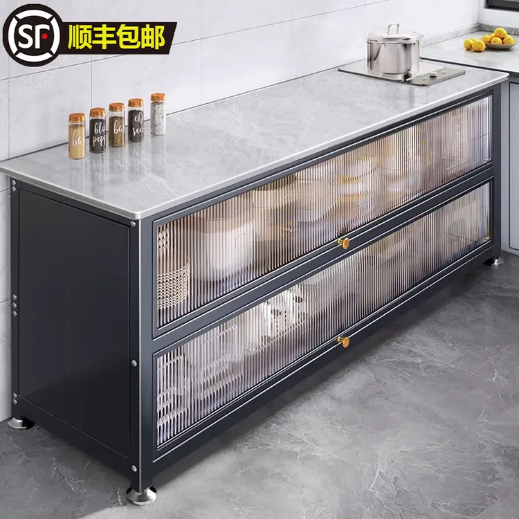 【顺丰包邮】厨房置物岩板柜落地多层收纳柜微波炉烤箱家用储物柜