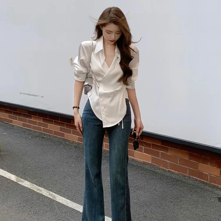 2024早秋新款女款气质服装时尚潮流百搭精品女装衬衫牛仔裤两件套