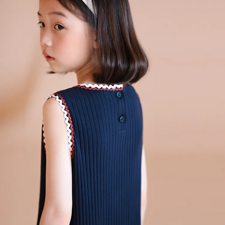 哈齿童装女童夏季连衣裙无袖撞色针织裙子洋气直筒背心裙春夏新款