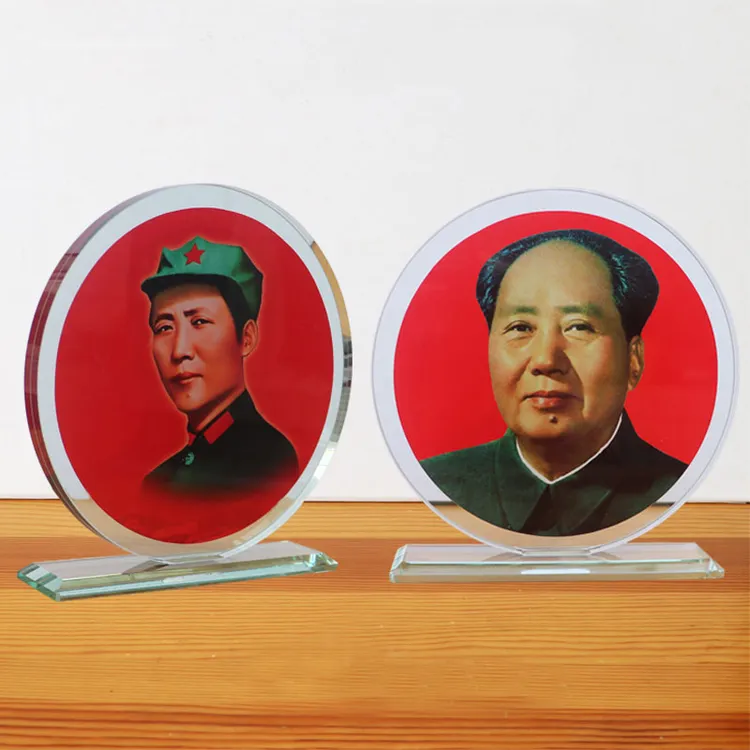 毛主席画像桌面摆件 青年老年伟人像 圆形水晶高档装饰礼品工艺品