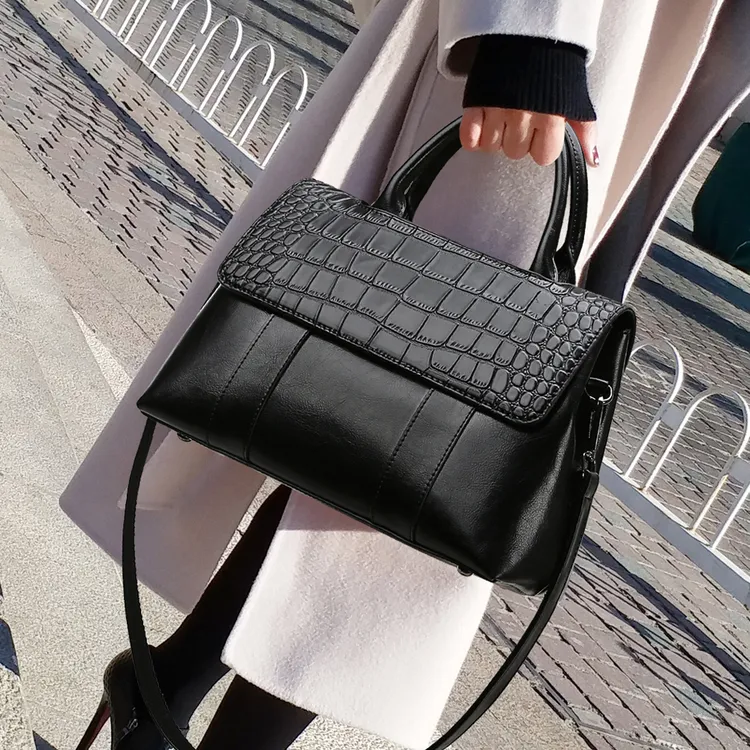 CCAMO牛皮女款包包女包轻奢品牌时尚鳄鱼纹手提包大气女士通勤包