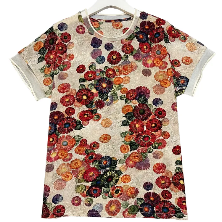 时尚圆领显瘦透气夏季碎花女士宽松大码女装短袖F60