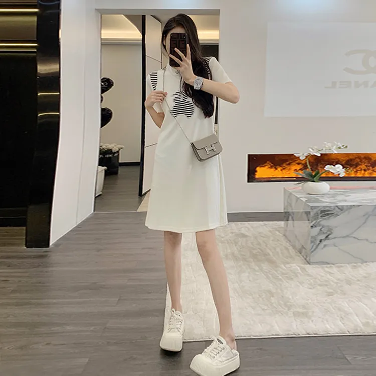薏丝妮休闲时尚立领拉链撞色条纹连衣裙女夏季运动修身显瘦T恤裙