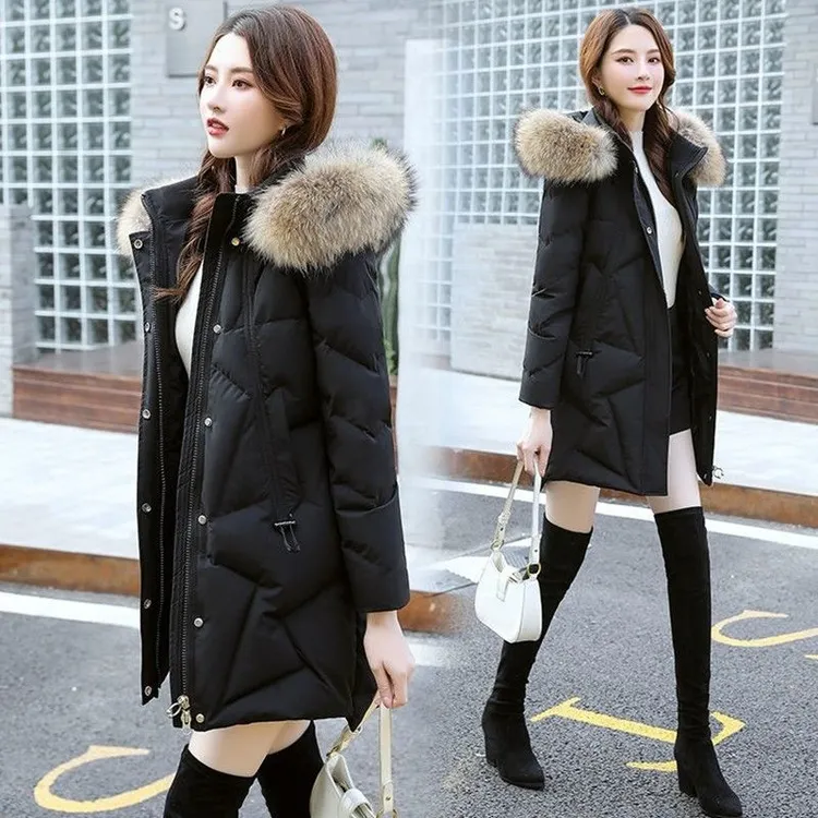 2024爆款羽绒服女中长款大毛领白鸭绒冬季加厚韩版时尚显瘦外套